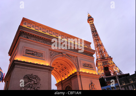 Paris, Hotel, Casino, Las Vegas Strip, Las Vegas, Nevada, USA, United States, America, Eiffel tower, arc de Triomphe Stock Photo