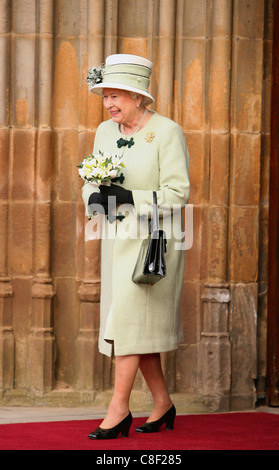 Britain's Queen Elizabeth II departs Queens University in Belfast, Northern Ireland Stock Photo