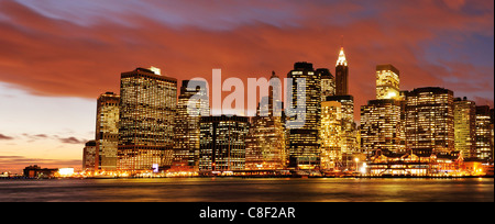 Lower Manhattan, New York, USA, United States, America, night, lights, Stock Photo