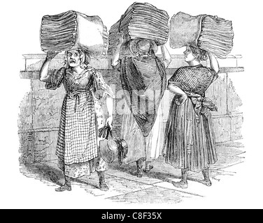 Bermondsey sack bag women hand haulage carry carrying cargo goods trade sales transport logistics product old lady