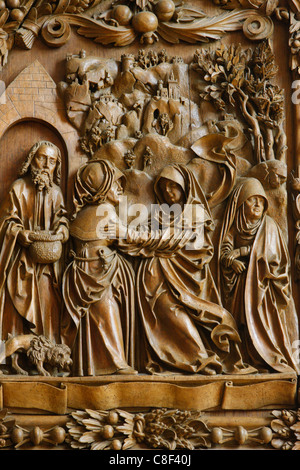 Visitation of the Blessed Virgin Mary on the carved altar, dating from 1509, Mauer bei Melk church, Lower Austria, Austria Stock Photo