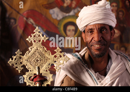 Priest Kies Demle in Beit Merkorios church, Lalibela, Wollo, Ethiopia Stock Photo