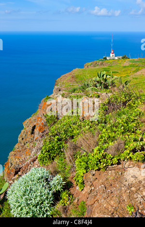 Ponta do Pargo, Portugal, Europe, Madeira, coast, steep coast, rock, cliff, sea, Atlantic, lighthouse Stock Photo