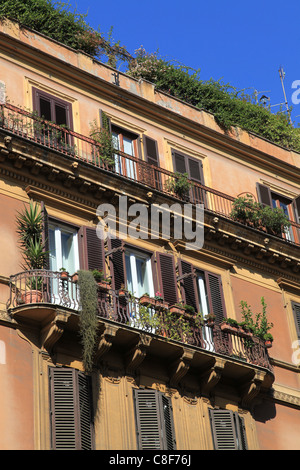 Balconies of a typical apartment building in Rome Stock Photo