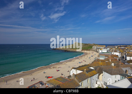 View of Porthmeor beach in summer from Tate Gallery, St. Ives, Cornwall, England, United Kingdom Stock Photo