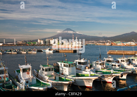 Japan, November, Asia, Fuji, city, town, city, Fuji, harbour, port, mountain Fuji, mountain, boats, harbour arrangement, industr Stock Photo