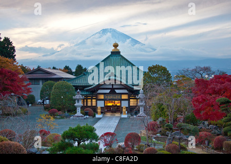 Japan, November, Asia, town, city, Gotemba, temple, mountain Fuji, Fuji, clouds, evening, mood, garden Stock Photo