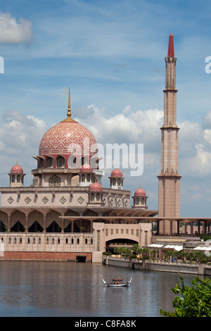 Malaysia, Asia, close, near, Kuala Lumpur, Putrajaya, Putra mosque, mosque, architecture, religion, minaret, dome, river, flow, Stock Photo