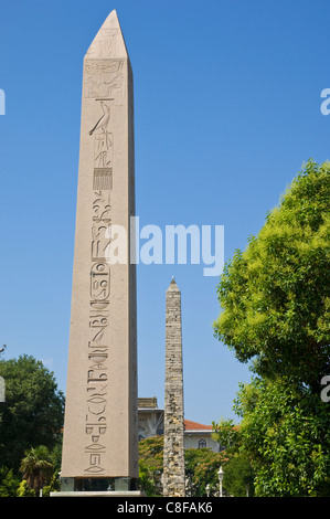 Egyptian Obelisk, Luxor and Serpentine Column, in the Hippodrome (At Meydani, Sultanahmet, Istanbul, Turkey Stock Photo