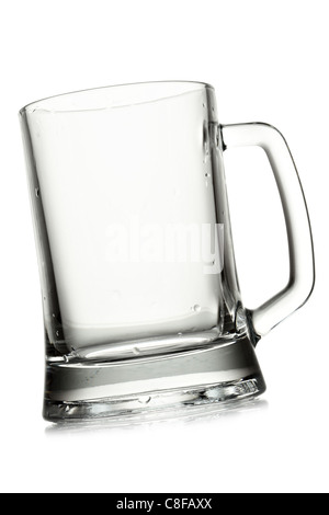 Empty beer mug close up over white background Stock Photo