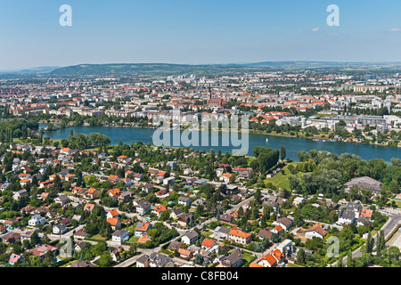 View from the Danube tower over the old Danube River towards Vienna Floridsdorf. Vienna, Austria, Europe Stock Photo
