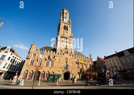 The 13th century Belfort (belfry tower) in market square, Old Town, UNESCO World Heritage Site, Bruges, Flanders, Belgium Stock Photo