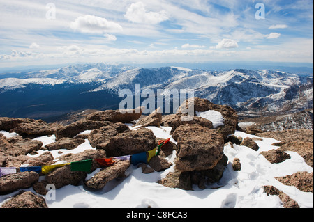 Summit of Longs Peak, a mountain above 14000 feet, known as a 14er, Rocky Mountain National Park, Colorado, USA Stock Photo