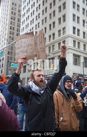 Detroit, Michigan - People rally at the Bank of America, demanding a moratorium on home foreclosures and evictions. The protesters included members of the United Auto Workers and activists from the Occupy Detroit encampment. Stock Photo