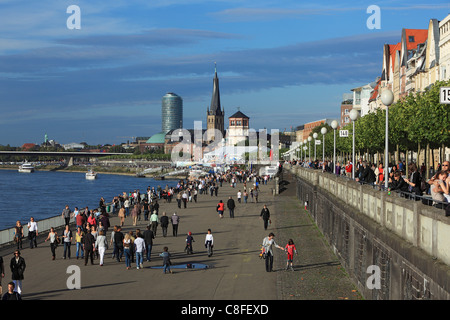 Germany, Europe, Dusseldorf, Rhine, Lower Rhine, North Rhine-Westphalia, Rhine shore, Rhine shore promenade, Old Town panorama, Stock Photo