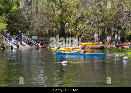 Kayakers on Silver River take a break at the ramp inside Silver River State Park in Ocala Florida Stock Photo