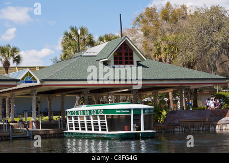 Park guests take glass bottom boat tour of the Silver River at Silver Springs State Park in Ocala Florida Stock Photo