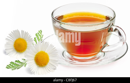 Glass cup of chamomile tea isolated on white background Stock Photo - Alamy