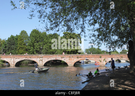 River bank and Tramway Bridge Stratford Upon Avon Stock Photo