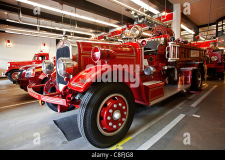 Old firefighter truck pumper. Last Resort Department Museum. Seattle. USA Stock Photo