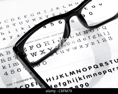 magnifying glasses on a writing background Stock Photo