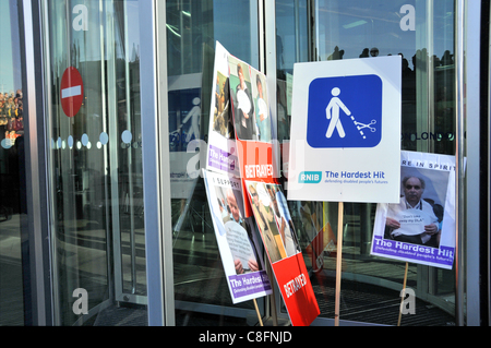 Welfare Reform Bill protest Placards at The Hardest Hit protest against benefit cuts for disabled people. Stock Photo