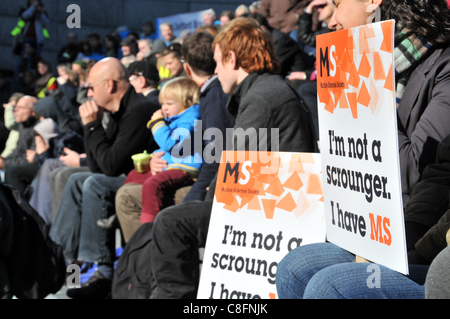 Welfare Reform Bill protest I'm not a scrounger I have MS placard at the Hardest Hit protest against benefit cuts for disabled people Stock Photo