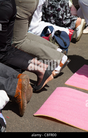 People kneeling celebrating the beatification of Pope John Paul II Vatican Rome Stock Photo