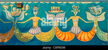 Painting on wall at Float Pool & Patio Bar on Seawall Boulevard facing the sea in Galveston, Texas, USA Stock Photo