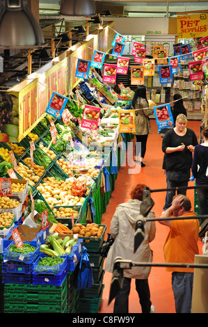 Indoor fruit and vegetable stall, Watford Market, Charter Place, Watford, Hertfordshire, England, United Kingdom Stock Photo