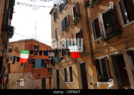 Clothes washing hanging out to dry, Venice Italy Stock Photo