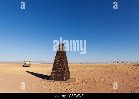 An obelisk in remote New Mexico marks the site of the world's first atomic bomb test in 1945 - called Trinity Site. Stock Photo