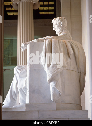 Abraham Lincoln Statue at The Lincoln Memorial, National Mall, Washington DC, United States of America Stock Photo