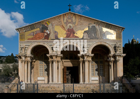 View of the Roman Catholic Church of All Nations also known as the Basilica of the Agony next to the Garden of Gethsemane, Mount of Olives. East Jerusalem Israel Stock Photo