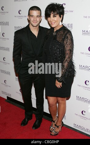 Mark Ballas, Kris Jenner at arrivals for Kim Kardashian 31st Birthday Party at Marquee, Marquee Nightclub and Dayclub at The Cosmopolitan, Las Vegas, NV October 22, 2011. Photo By: James Atoa/Everett Collection Stock Photo