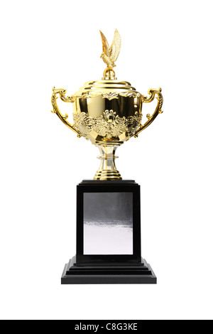 Gold trophy cup isolated on white background Stock Photo