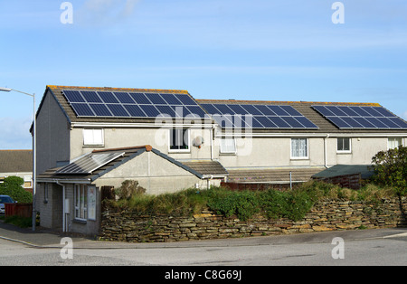 solar panels fitted on council houses in redruth, cornwall, uk Stock Photo