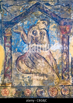 Old frescoes in the Quseir Amra castle, UNESCO World Heritage Site, Jordan Stock Photo