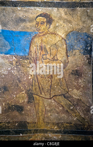 Old frescoes in the Quseir Amra castle, UNESCO World Heritage Site, Jordan Stock Photo