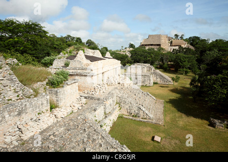 The Twin Pyramids, Mayan ruins, Ek Balam, Yucatan, Mexico Stock Photo