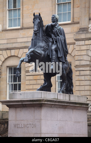 Equestrian statue of Wellington outside HM General Register House, Edinburgh, Lothian, Scotland, United Kingdom Stock Photo