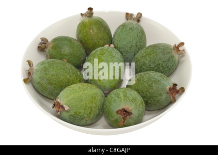 Feijoa Fruits (Pineapple Guava) sweet tropical fruit. Image is isolated on white background. Stock Photo