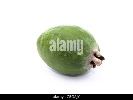 Feijoa Fruit (Pineapple Guava) sweet tropical fruit. Image is isolated on white background. Stock Photo