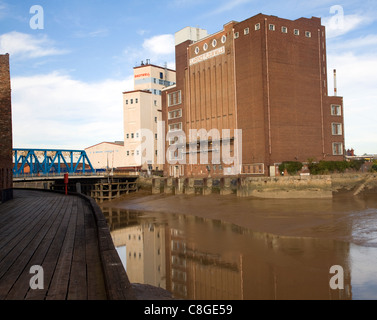 Drypool bridge and industrial buildings by River Hull, Hull, Yorkshire, England