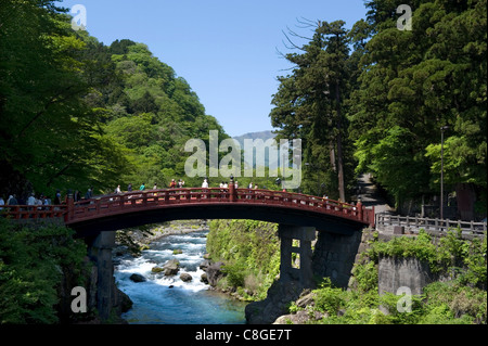 Famous Futarasan Shrine Shinkyo (Sacred Bridge) in the town of Nikko, Tochigi Prefecture, Japan Stock Photo