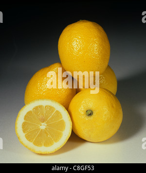 Whole and section group of citrus fruit lemon variety Fino Stock Photo