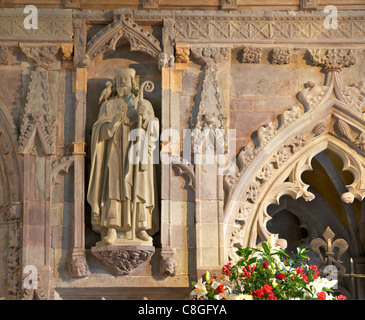 Statue of St. David with dove in St. Davids Cathedral, Pembrokeshire National Park, Wales, United Kingdom Stock Photo