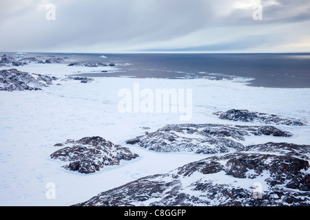 Aerial view of Greenland coast, Greenland, Polar Regions Stock Photo