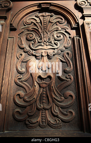 wood carving on door, Bratislava, Slovakia Stock Photo