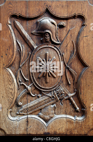 wood carving on door, Bratislava, Slovakia Stock Photo